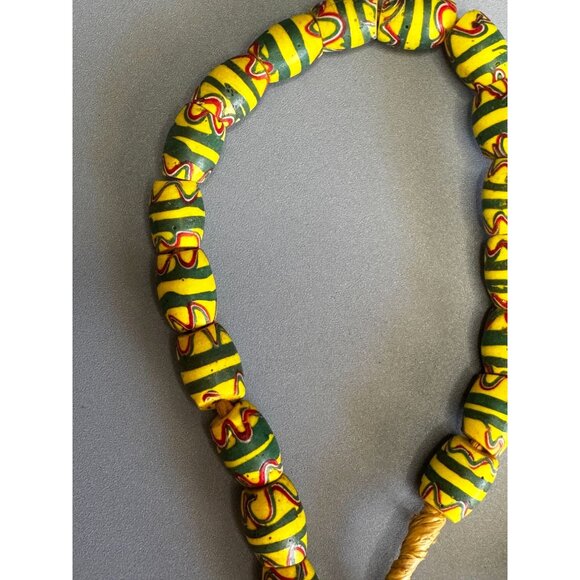 Antique Venetian African Trade Bead Necklace Yellow Green Red Millefiori Glass 2 - Picture 4 of 10